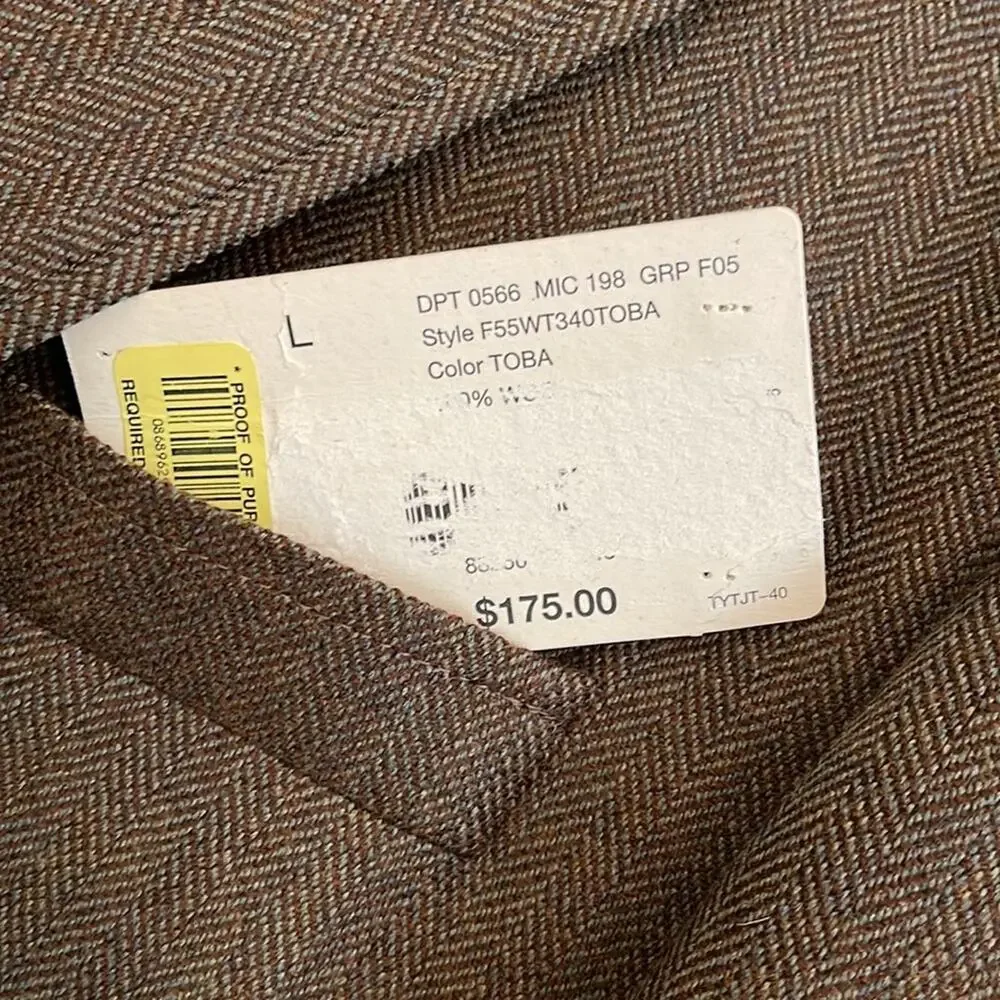 Turnbury Brown Herringbone Wool Casual Sport Coat - NWT - Size Large